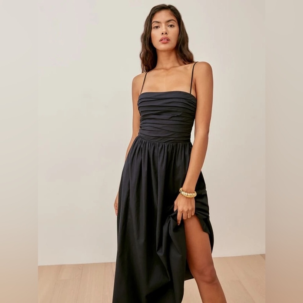 NEW Reformation Lissa Cotton Midi Dress Black Removable Strap | size 2 - Picture 2 of 14